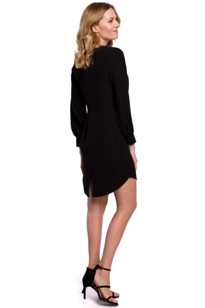 Sukienka Mini - Z Zakładkami Długi Rękaw - czarna